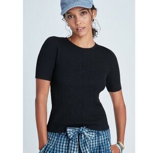 Anthropologie Maeve Black Josefa Ribbed Tee Short Sleeve Shirt Size Small